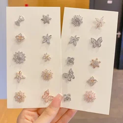 2pcs Small Flower Crystal Brooch Pins Butterfly Zircon Badge Fixed Clothes Accessories Luxulry Jewelry Brooches for Women