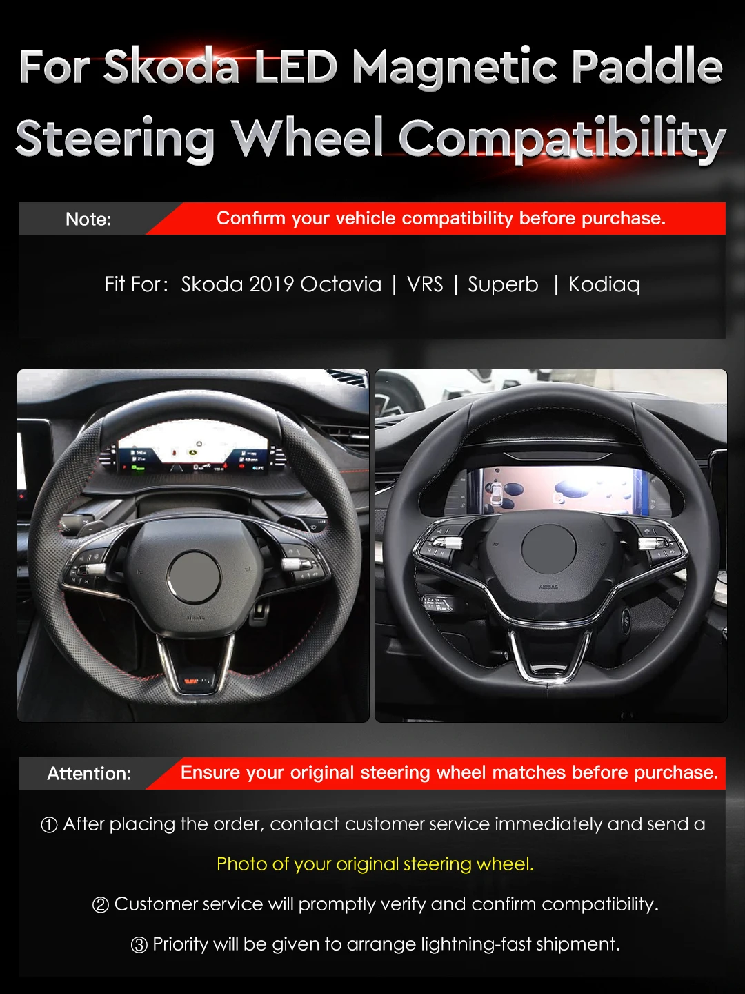 MC LED Aluminum Alloy Carbon Fiber Magnetic Paddle Shifters for Skoda 2019 Octavia VRS Magnetic Paddle Shifter