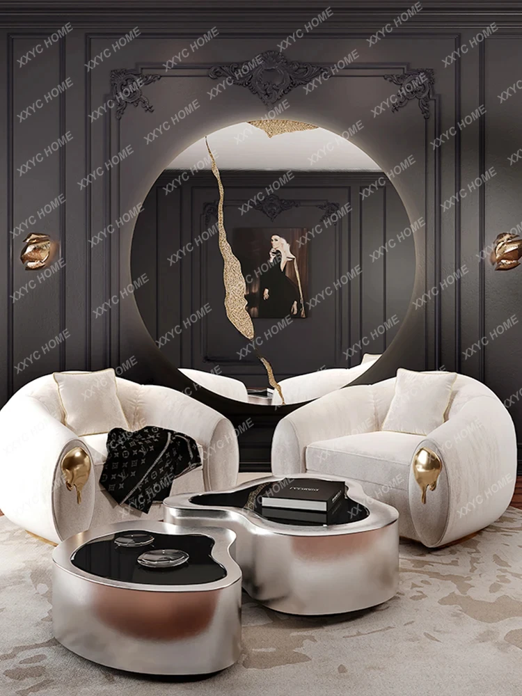 Modern Creative Stainless Steel Concave-Convex Pattern Anisotropic Combination Wavy Tea Table