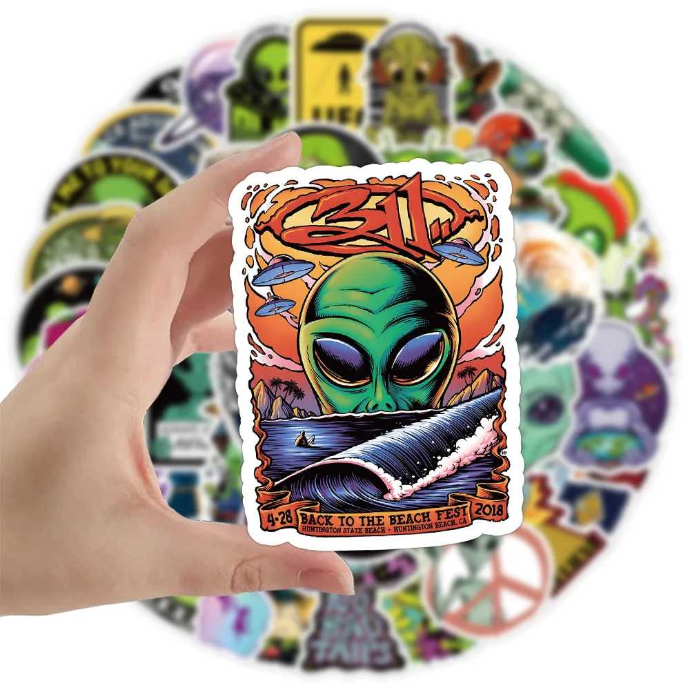 10/30/50pcs Ufo Cartoon Graffiti Sticker Alien Decoration Luggage Phone Laptop Helmet Waterproof Kids Toys Decorative Stickers