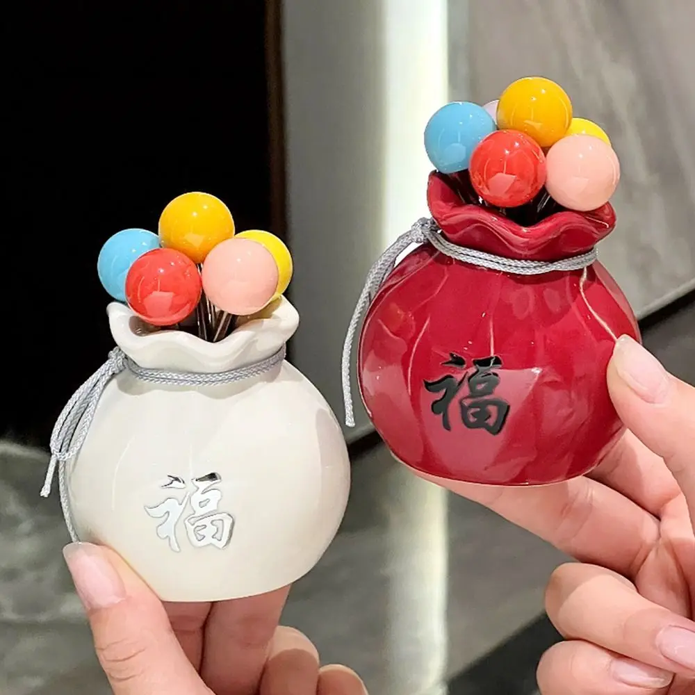 

Набор вилок для фруктов в форме креативного мешочка, с защитой от ожогов, декоративный, в форме мешочка с пожеланиями, с удобным захватом, керамическая банка