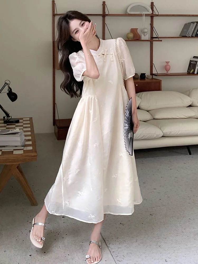 

plus Size Women's Embroidered Dress Summer High-End Feel Modified Qipao Skirt A-Line Long Dress Korean Style