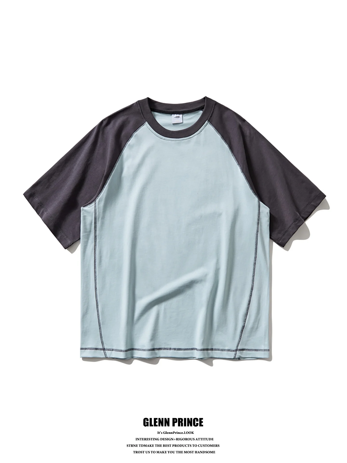

GPstudio American Style Short Sleeve T-Shirt Men's Youth Sport Casual Hsu Line Color Block Cotton Tee Breathable Summer Wear