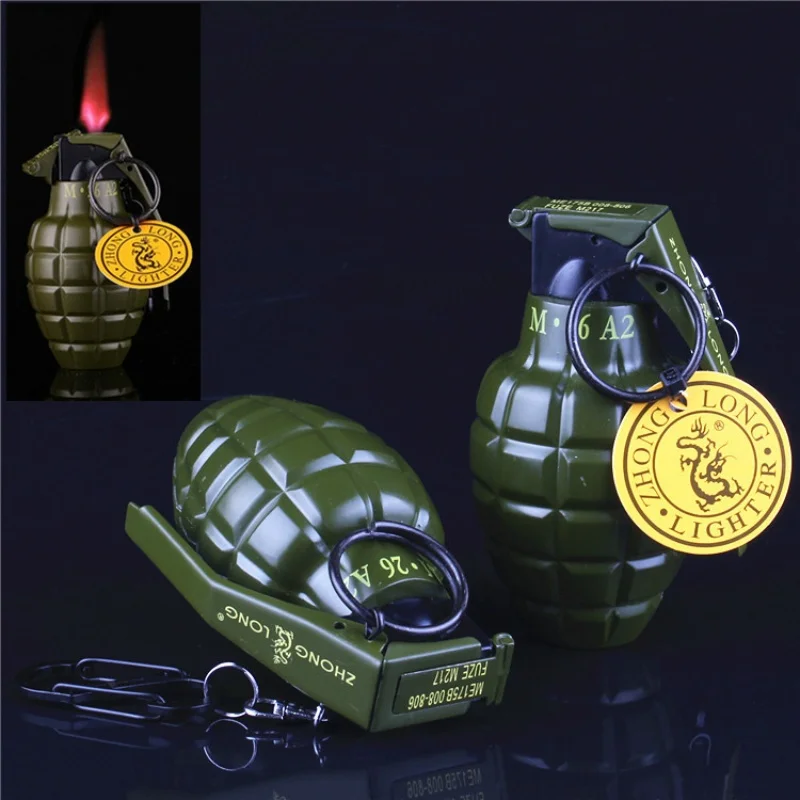 Grenade design Creative Metal Electronic Windproof Lighter Grinding wheel open flame Lighter Men\'s Gift Cigarette Accessories