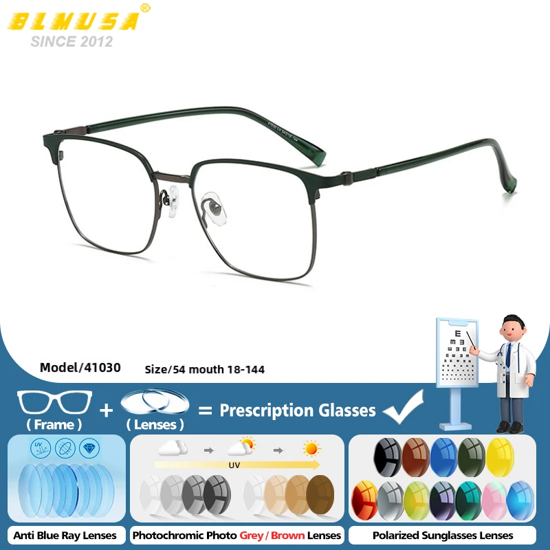 BLMUSA Men Simple Square Prescription Glasses Fashion Business Myopia Eyeware Anti Blue Light Progressive Computer Eyeglasses