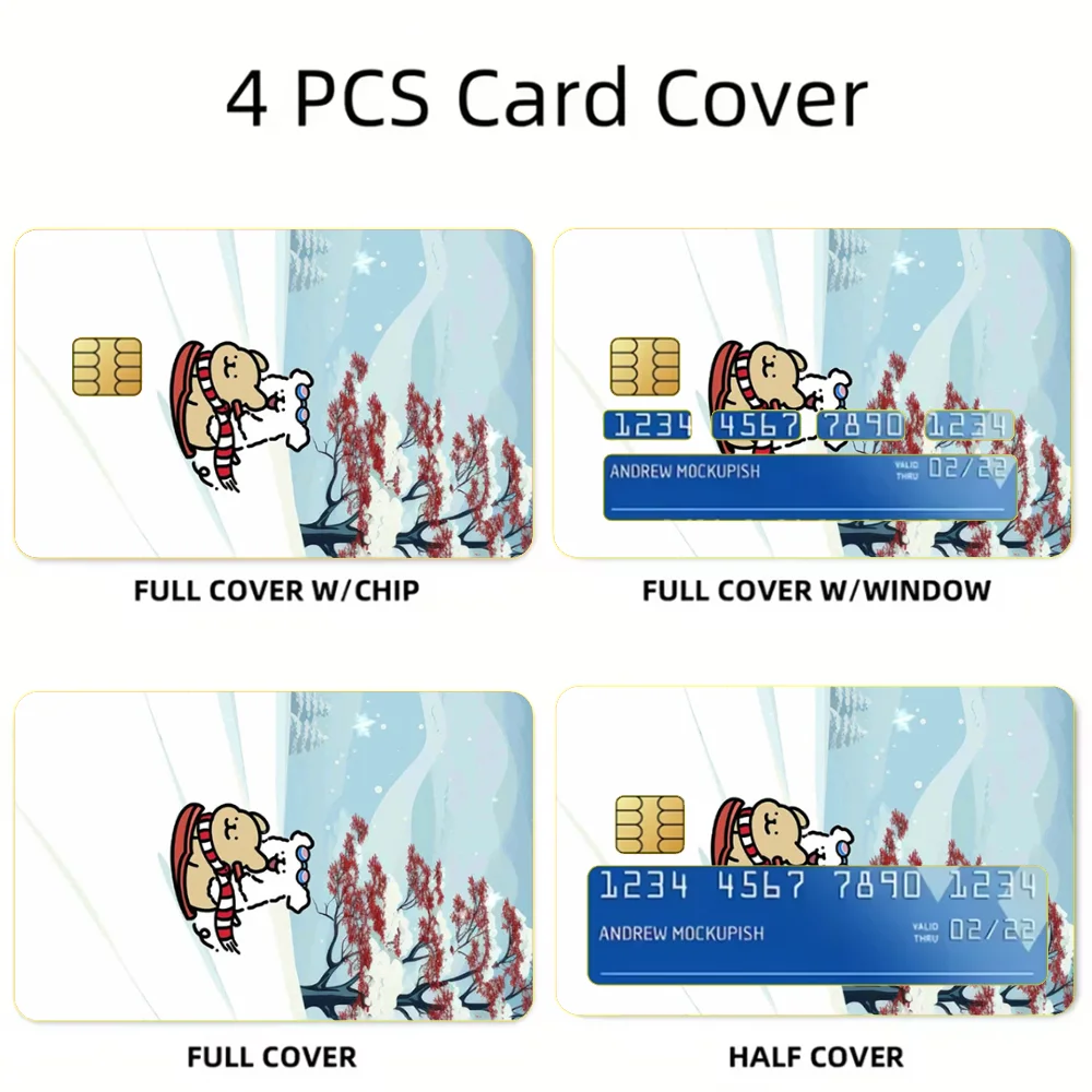 Korea Line Puppy Maltese Stickers For Debit Bank Credit Cards Metro Bus Pass Sticker Decoration Cover 4PCS Card Skin