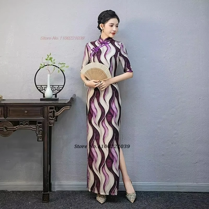 2026 national flower print formal dress chinese improved party qipao stage performance cheongsam banquet evening dress qipao