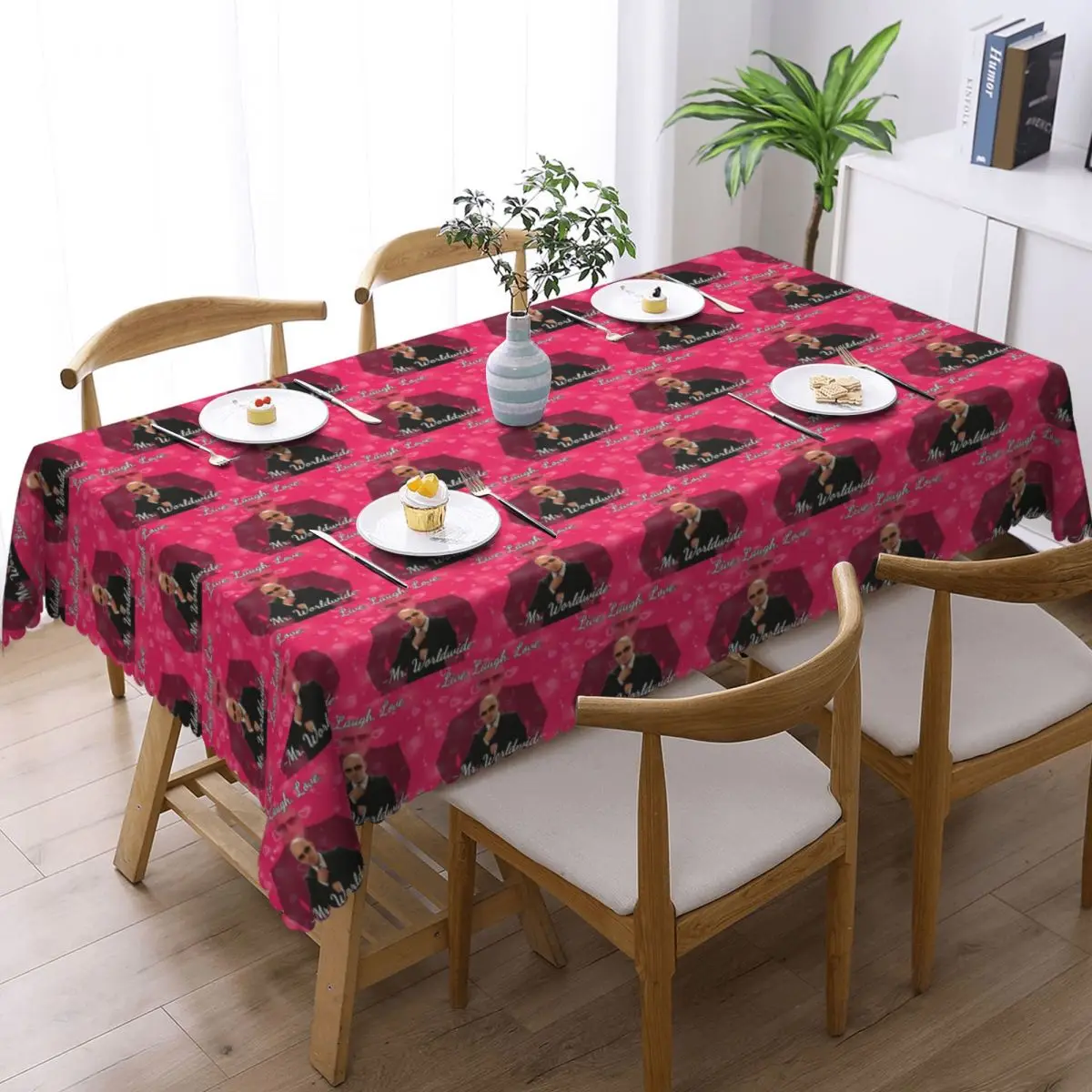 Mr Worldwide Live Laugh Love Customized Rectangular Tablecloth Oilproof Table Cover for Dining Events Table Cloth