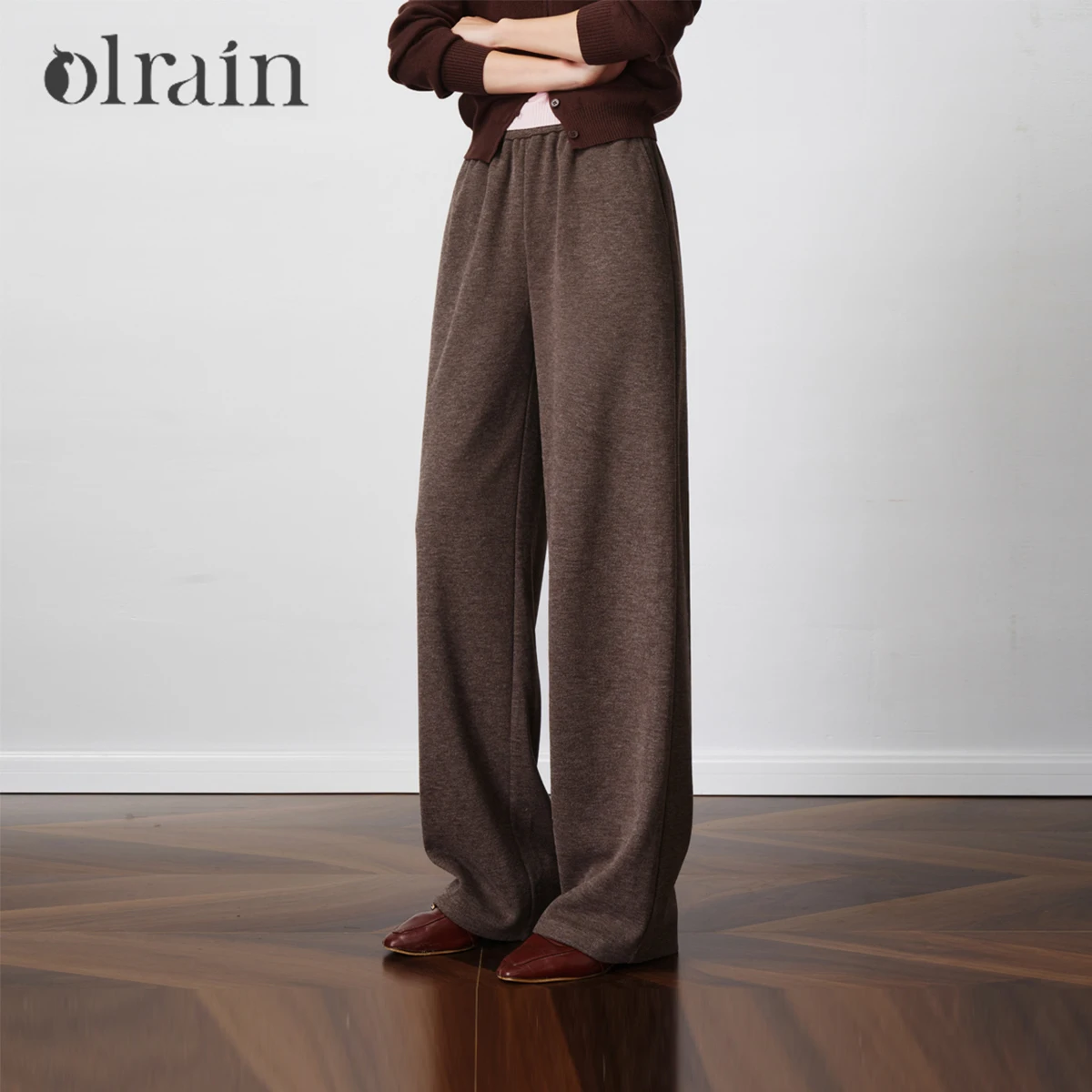 

OLrain Autumn Casual Pants for Woman 2025 New in Loose Wide Leg Pant Solid Knitted Straight Trousers Female Clothing O57QK001398