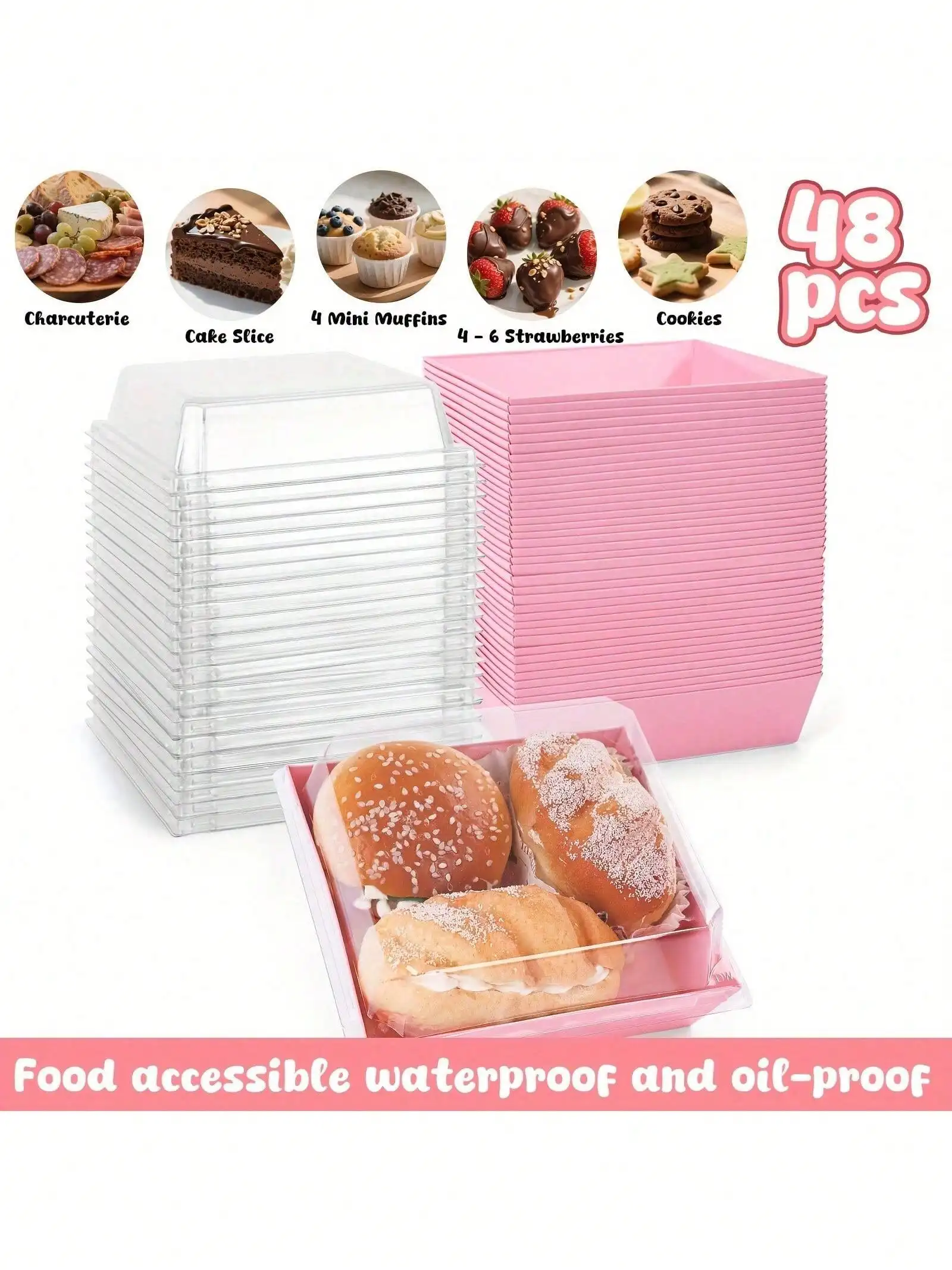 48pcs Pink Oil-Proof Paper Cake Slice Boxes With Clear Lids - 4.72inch Food-Dessert Containers For Bakery, Macarons, Cookies, Charcuterie, Treat Boxes Dessert Boxes For Class Birthday Wedding Party Mother's Day Gift, Gift Box