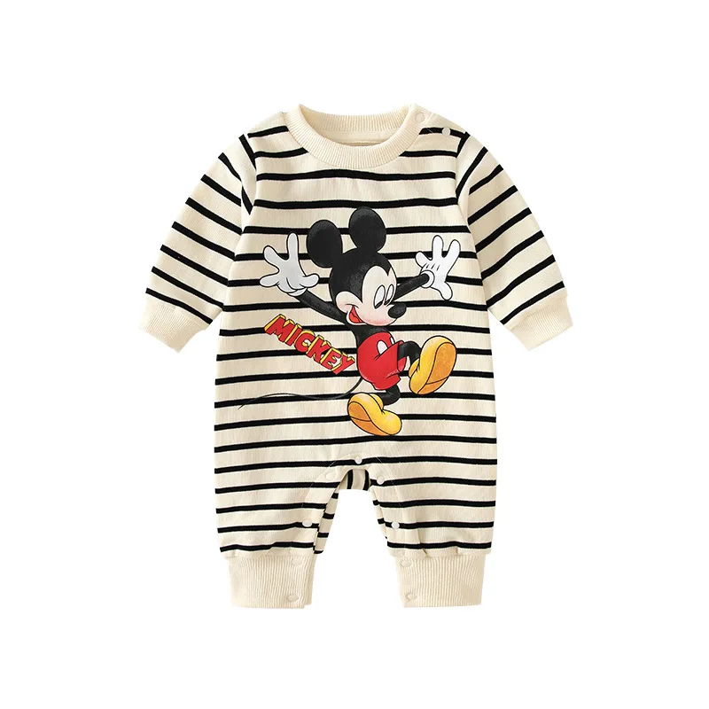 

MINISO Mickey Striped Baby Boy Spring Onesie Newborn Clothes Infant Clothing Soft Cotton Cute Long Sleeve 0-1 Years Bodysuit