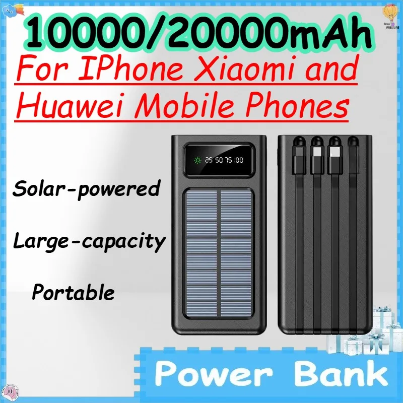 

10000/20000mAh Solar-powered Power Bank for IPhone Xiaomi and Huawei Mobile Phones Large-capacity Portable Powerbank