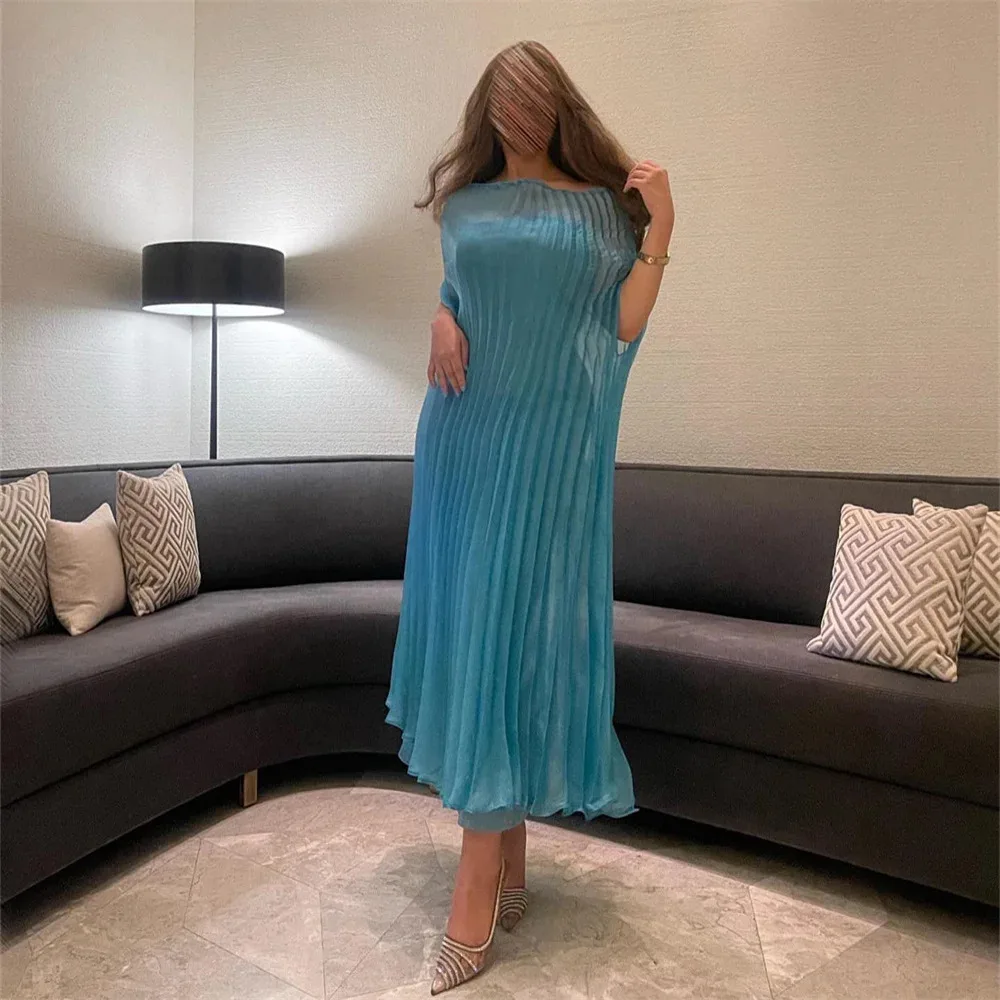 Pleat High Neck Sleeveless A Line Long Classy New Evening Dress For Woman High Side Slit Floor Length Prom Gown NewS-220