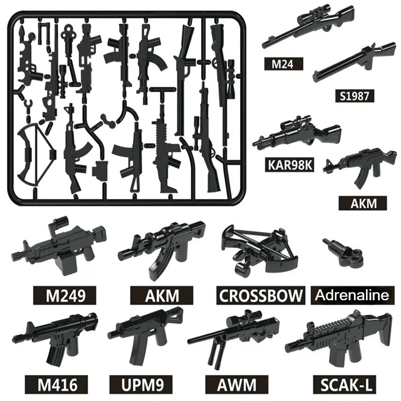 10pcs  Military Prop Accessory Set | Third-Party Building Block Figures 98K Various Props Rifle Accessories Building Blocks