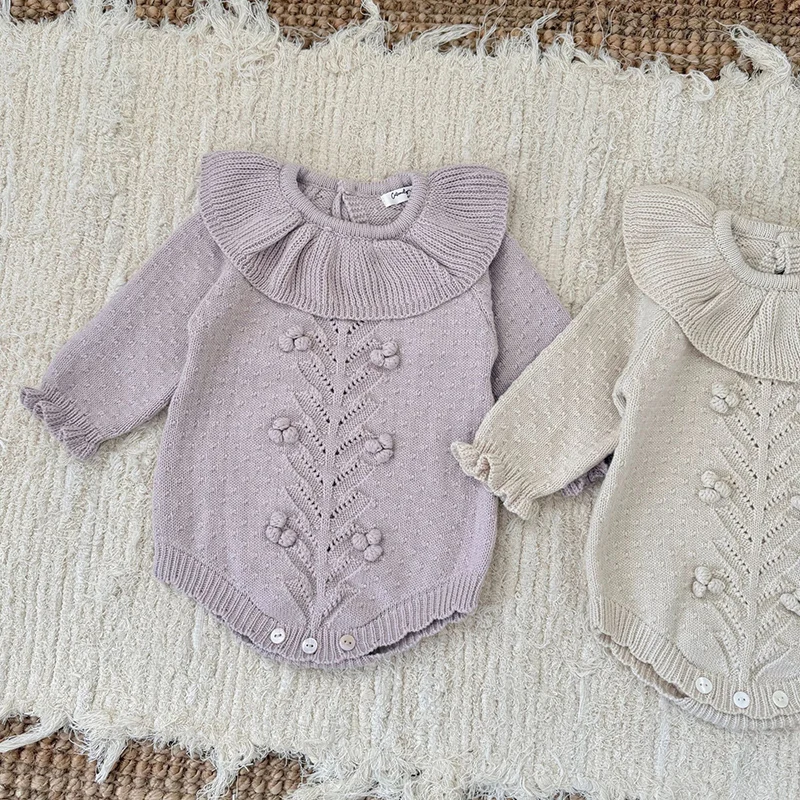 ربيع جديد 2026 0-24 متر ملابس الرضع طفل الفتيات محبوك بذلة بأكمام طويلة بلون الوليد الطفل الفتيات محبوك داخلية #3