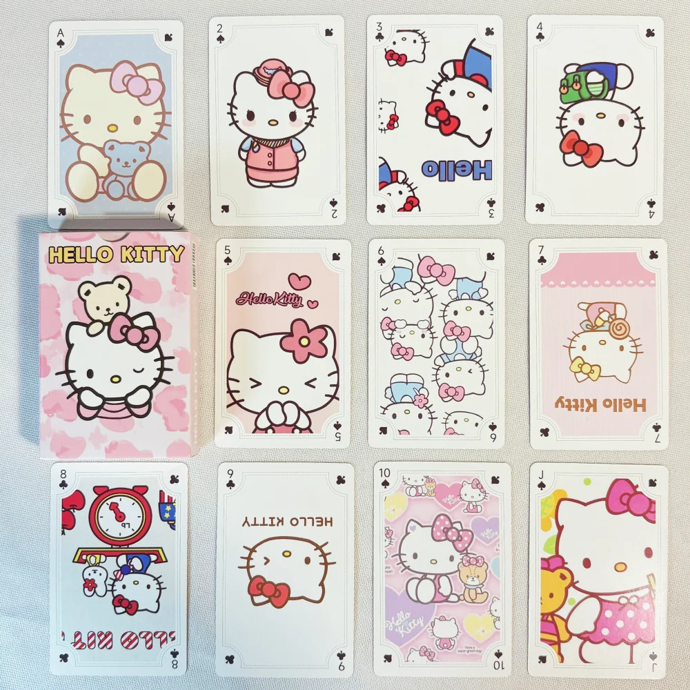 

54 шт., 1 комплект, Hello Kitty, мультяшный покер, каваи, коллекционные предметы для хобби, детская игрушка в подарок, прочная и портативная игральная карта (56x86,5 мм)