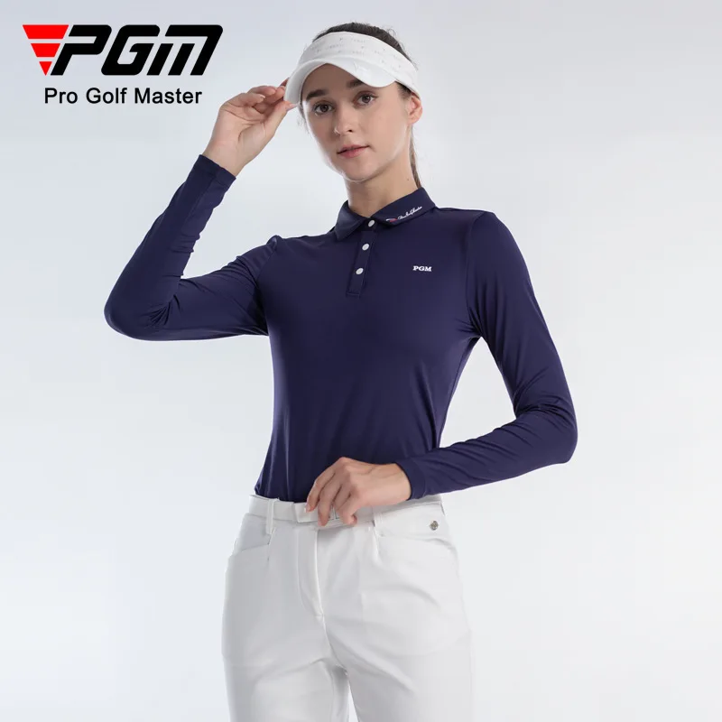 PGM golf women's autumn and winter long-sleeved T-shirt clothing high elastic fabric lapel sports women's clothing