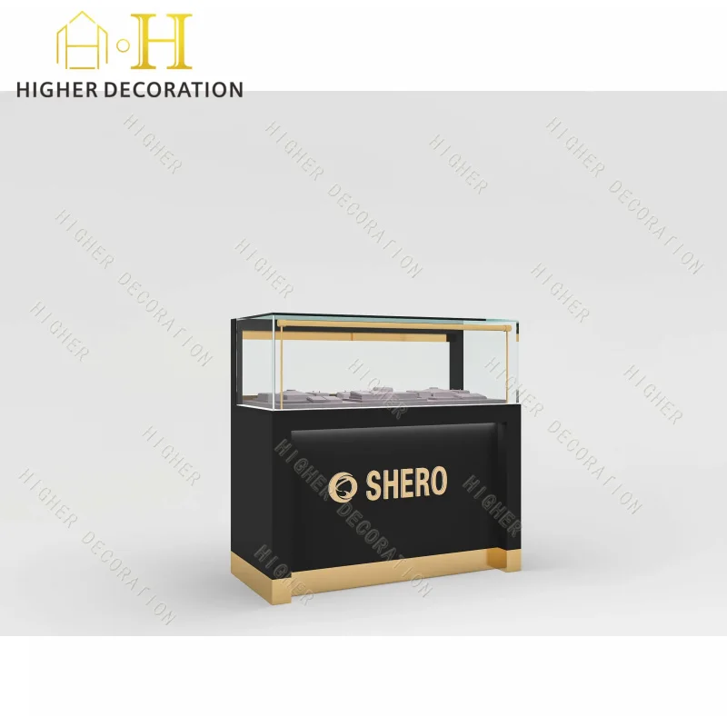 custom.Custom Glass Jewelry Display Jewelry Low Cabinet With Wooden and Integrated Spot Lighting System
