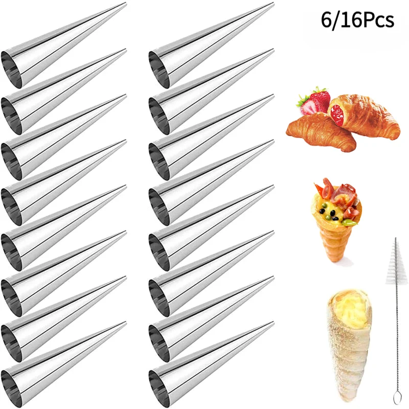 6/16Pcs Conical Tube Cone Roll Moulds Spiral Croissants Molds Cream Horn Mould Pastry Mold Cookie Dessert Kitchen Baking Tools.