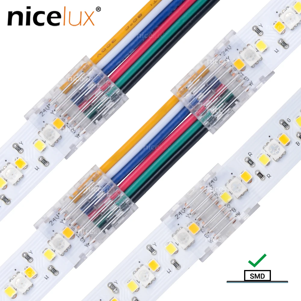 LED Strip Connector 6 Pin 10mm 12mm Solderless Transparent Connector for 3528 RGBCCT 5050 SMD LED Tape To Wire Or Board Connect