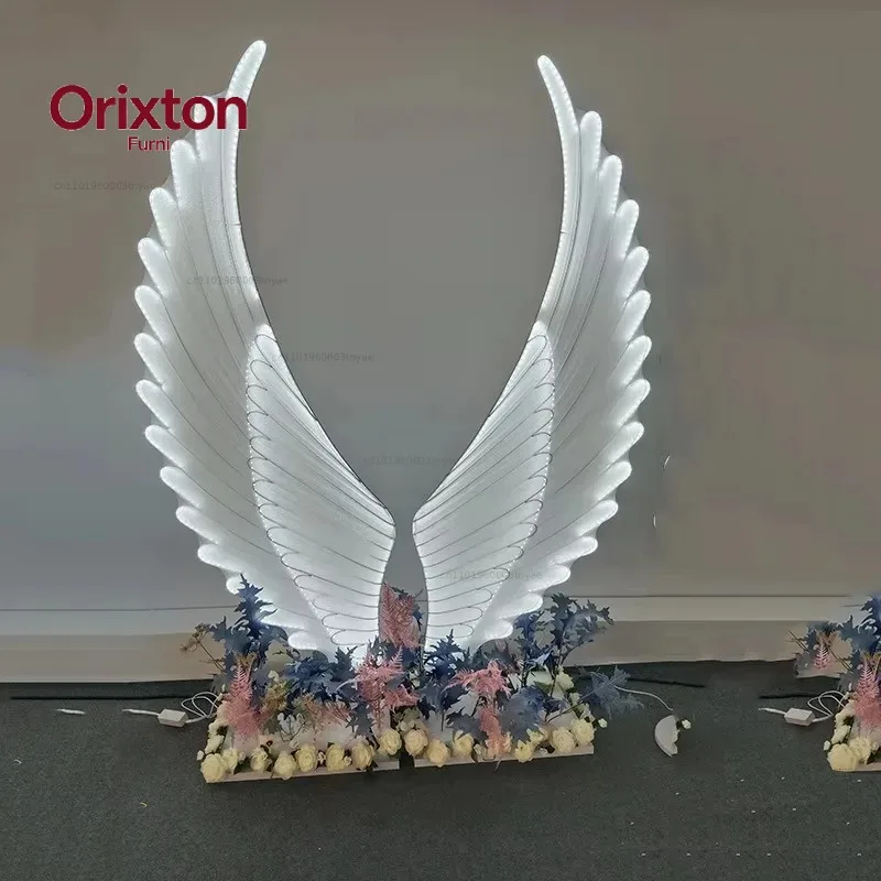 2 PCS LED Angel Wings Wall Decor with Stand, Large Light Up Wing Sculpture, Steel Art Photo Prop, Wedding Scene Layout Model