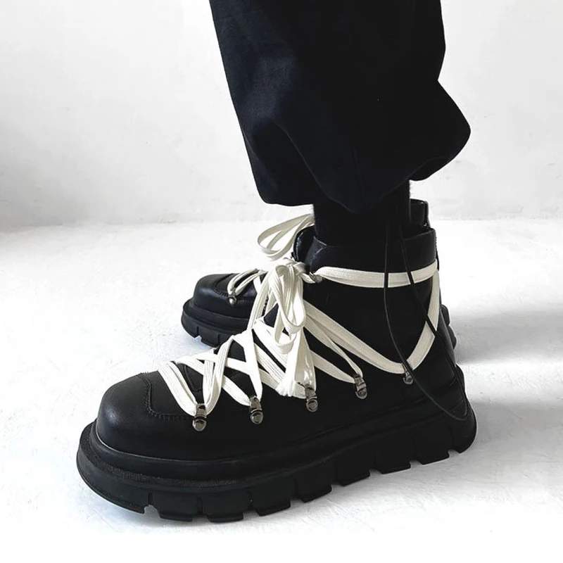 mens fashion hip hop rock ankle boots black designer shoes cowboy original leather boot spring autumn stylish platform botas man