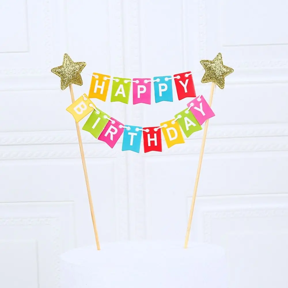 

Cake Pull Flower Colorful Cake Topper Handmade Cute Cake Banner Paper Star Happy Birthday Cake Decor Baby Shower Decor