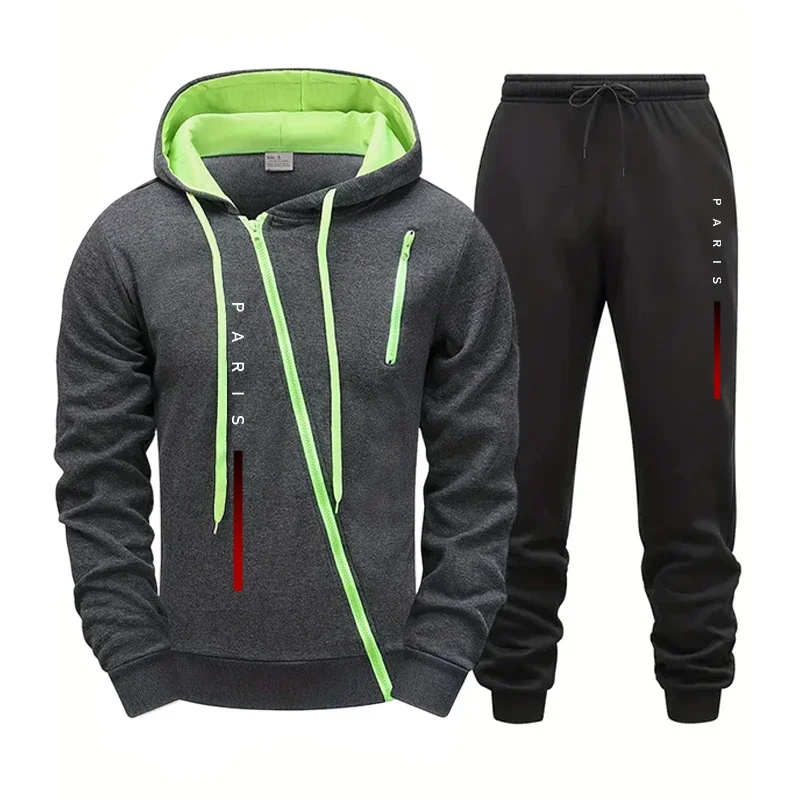 

Autumn Winter Hoodie Comfort Single Sweatshirt Top Pants Men Versatile Diagonal Zipper Jacket Casual Jogging Sport Fashion Daily
