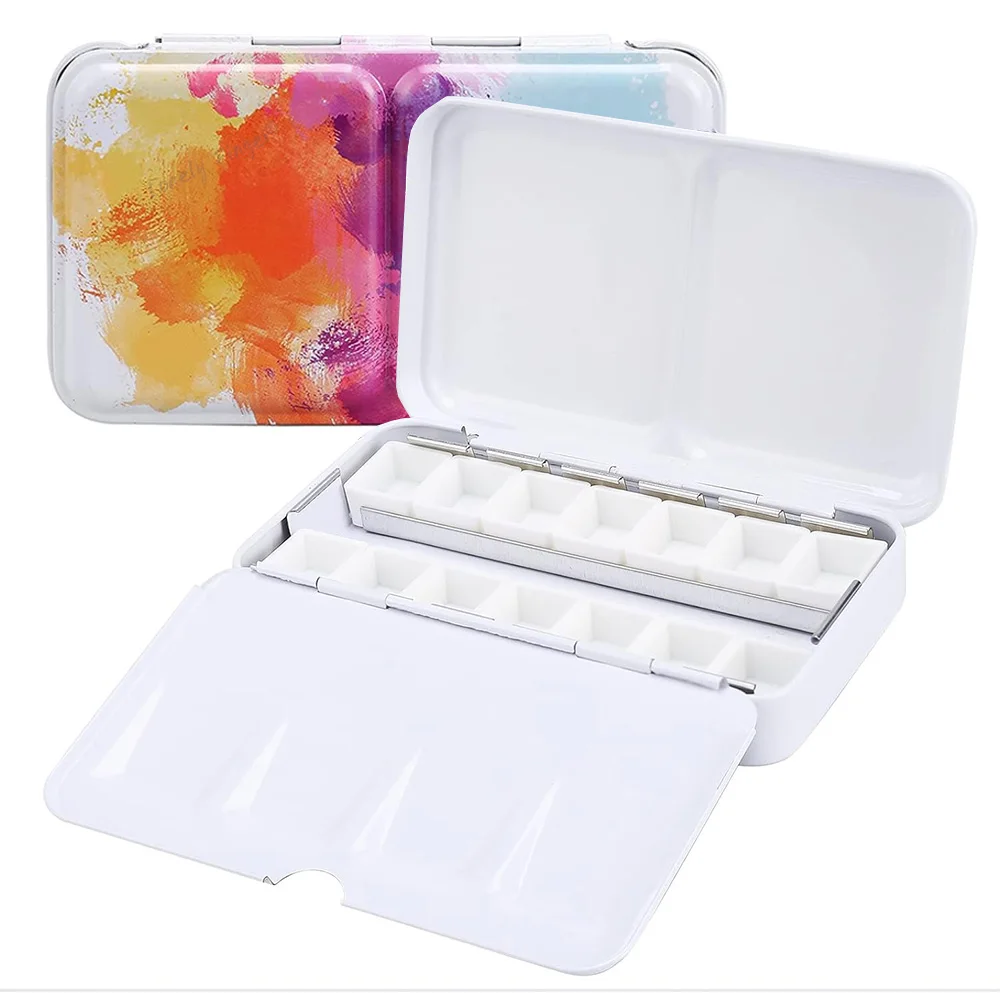 Empty Watercolor Palette Empty Tins Box Palette Paint Case with 14 Empty Half Pans Paint Tray Palette Suitable for Painting