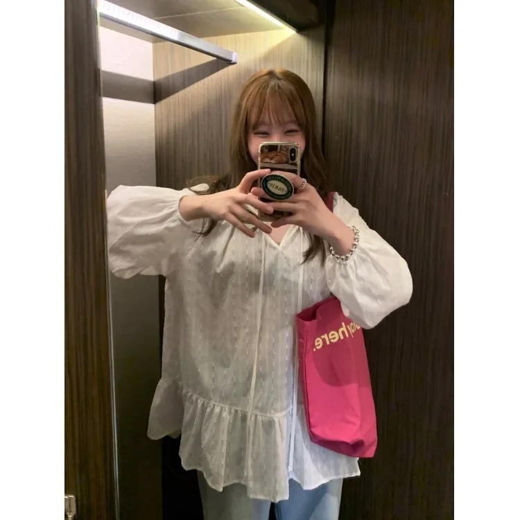 

2026 Spring New Korean Style Women's Long Sleeve Shirt Gentle Fashion Versatile Design Knot Top Soft Anti-Aging