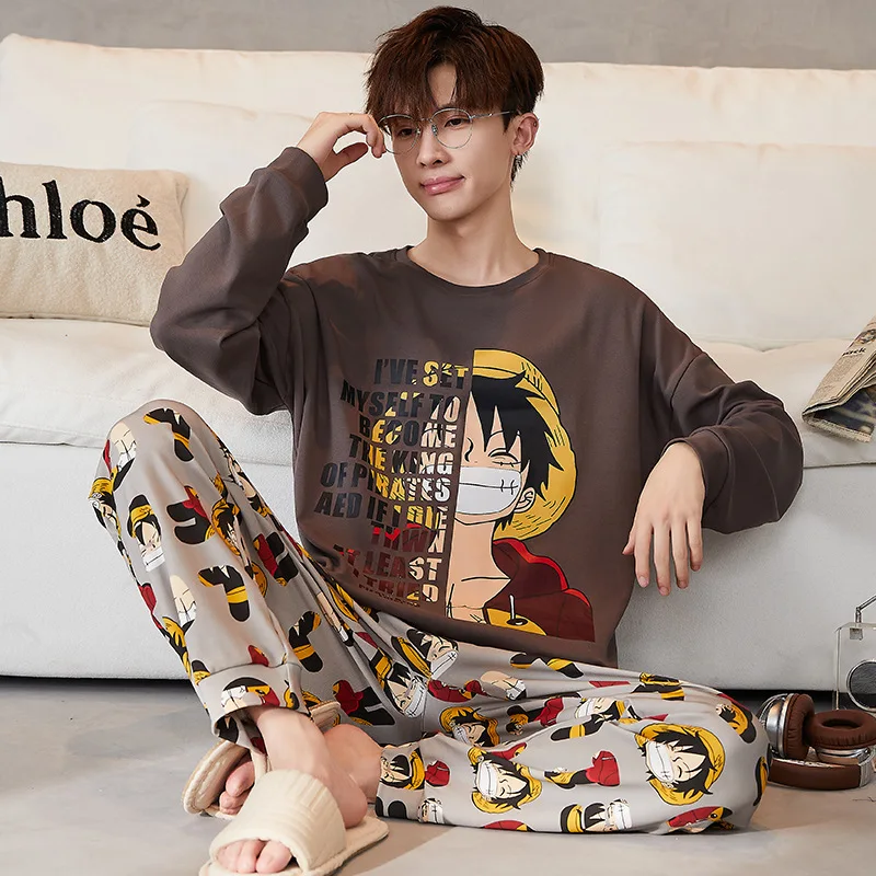 One Piece Dragon Ball Anime Pajamas Sets Luffy Soft Comfortable Man Sleepwear Cartoon Cotton Loose Pyjama Suit Kawaii Home Wear