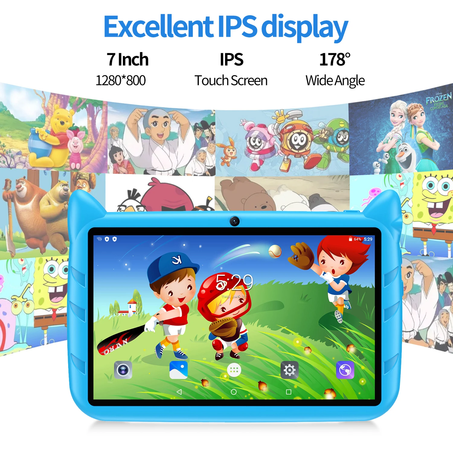 New 7 Inch 5G WiFi Kids Tablets For Study Education Android 13 Quad Core Google Play Children's Gift Tablet PC 4GB RAM 64GB ROM