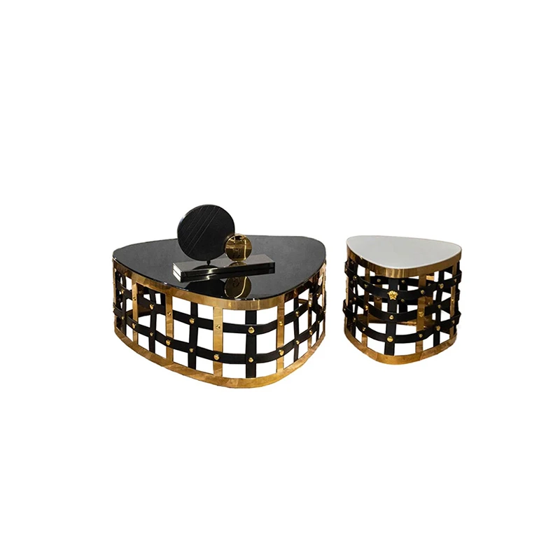 

Luxury living room furniture decorated with stainless steel, gold round black marble top table, coffee table