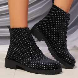 Crystal Women Ankle Boots Winter New Designer Walking Shoes Women 2024 Trend Snow Boots Cozy Dress Goth Chaussures Femme Botas