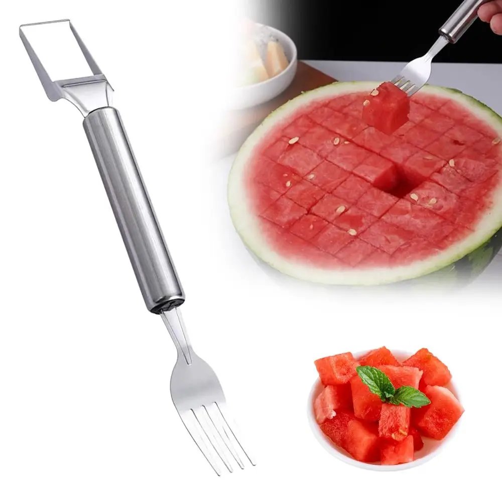 2-in-1 Watermelon Cutter Dual Head Stainless Steel Watermelon Fork Slicer Professional Slicing Fruit Forks Slicer