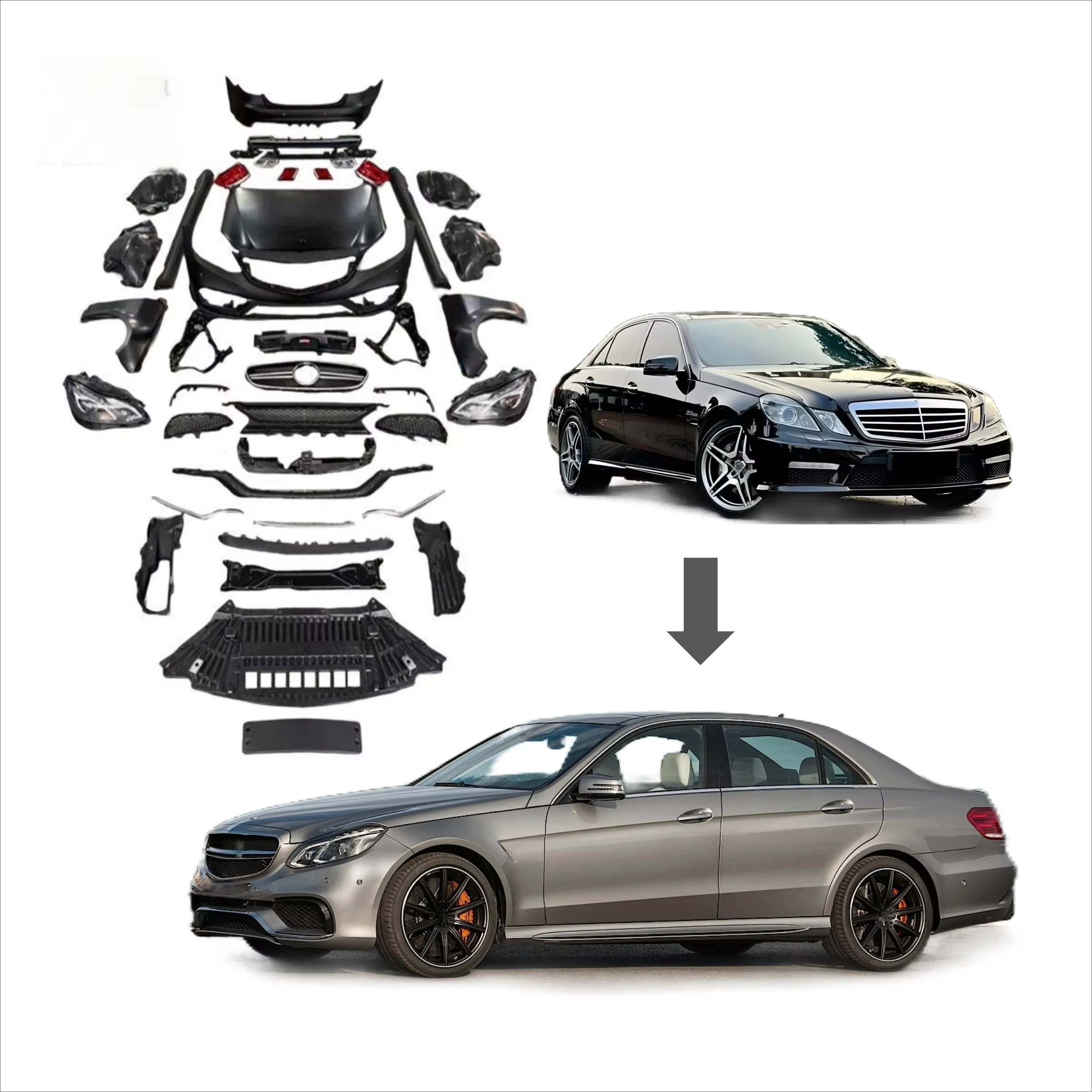 New for E Class W212 2009-2015 Body Kit Widen Bodykit Fender Bumper LED Headlights Bolt-On Retrofit Upgrade