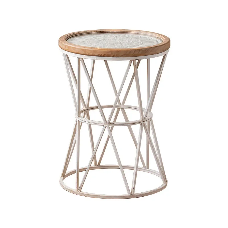 Almacenamiento de hierro forjado antiguo retro francés, mesa redonda pequeña, sala de estar, dormitorio, almacenamiento, café pequeño