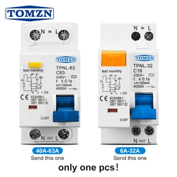 TOMZN 1PCS TPNL DPNL 1P+N 32A 230V~ 50HZ/60HZ Residual current Circuit breaker with over current and Leakage protection RCBO