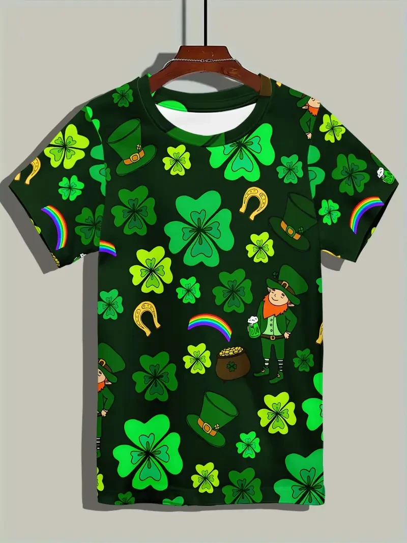 Irish Vintage St Patrick Day Man T Shirt St Patty's Day Green Clover 3D Printed T-Shirt Fashionable Casual O-Neck Tops Chilren