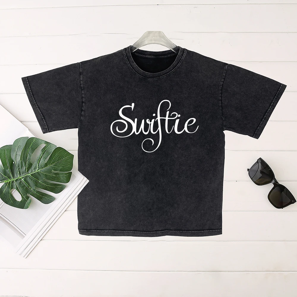 

Seeyoushy Swiftie Alphabet Print Women's Short-sleeved Washed T-shirt Summer Fashion Trend Women's O-neck Top Casual Streetwear