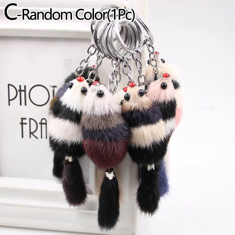 Simulation Fox Fur Pompon Keychain Fluffy Plush Animal Cute Cartoon Mouse Keyrings Car Hanging Pendant Women Bag Hanger Gifts