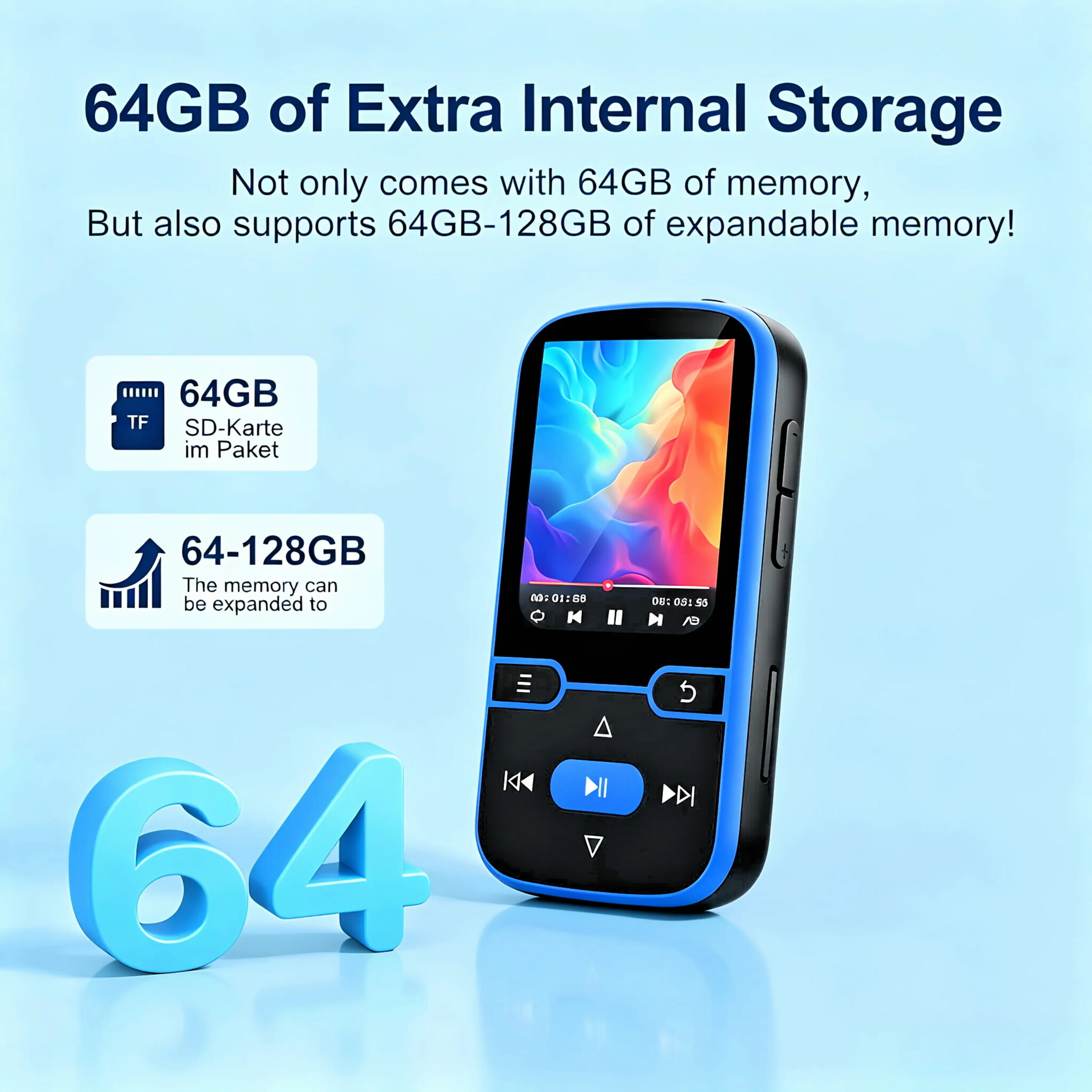 64GB MP3 Player with Clip, X62 Bluetooth 5.3 Music Player for Sports