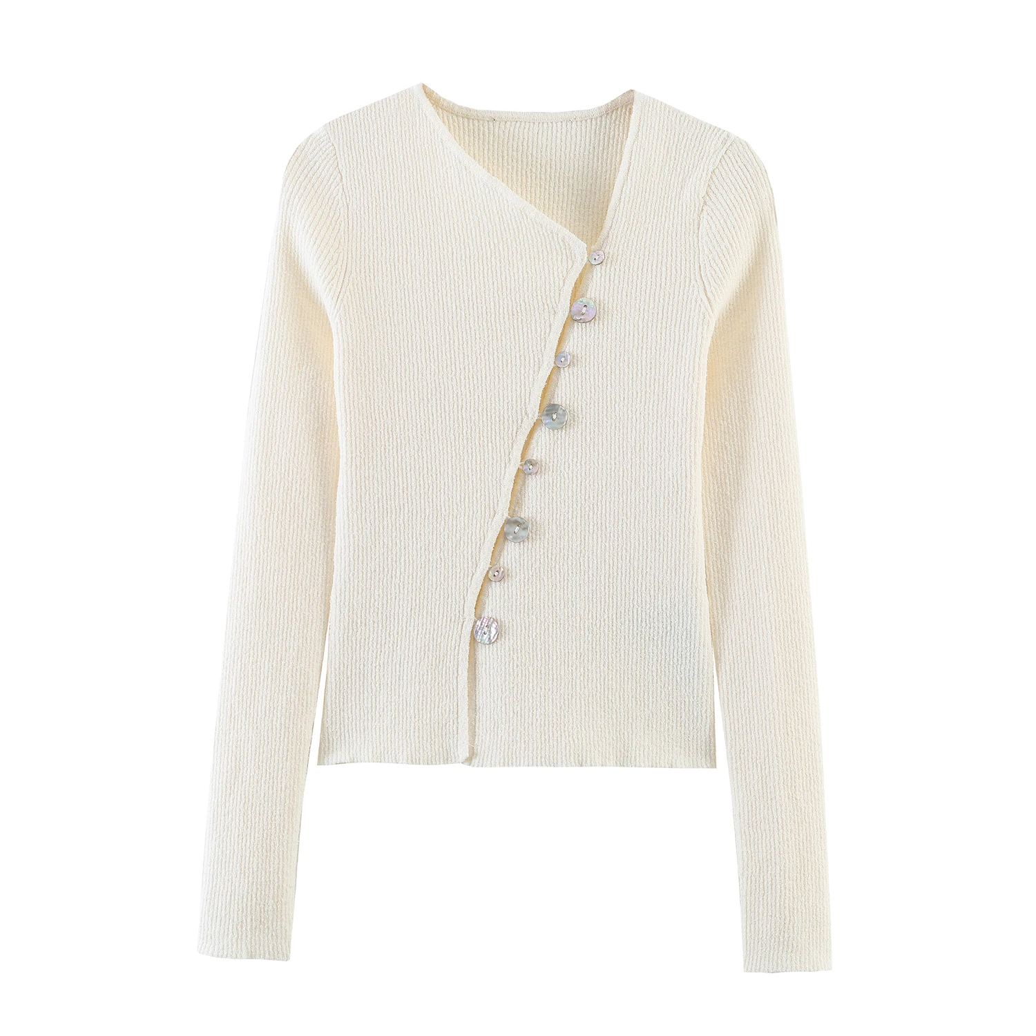 2026 Frühjahr/Sommer Neuheit: Süßer und modischer Slim-Fit Langarm-Cardigan mit asymmetrischer Schnalle aus Strick