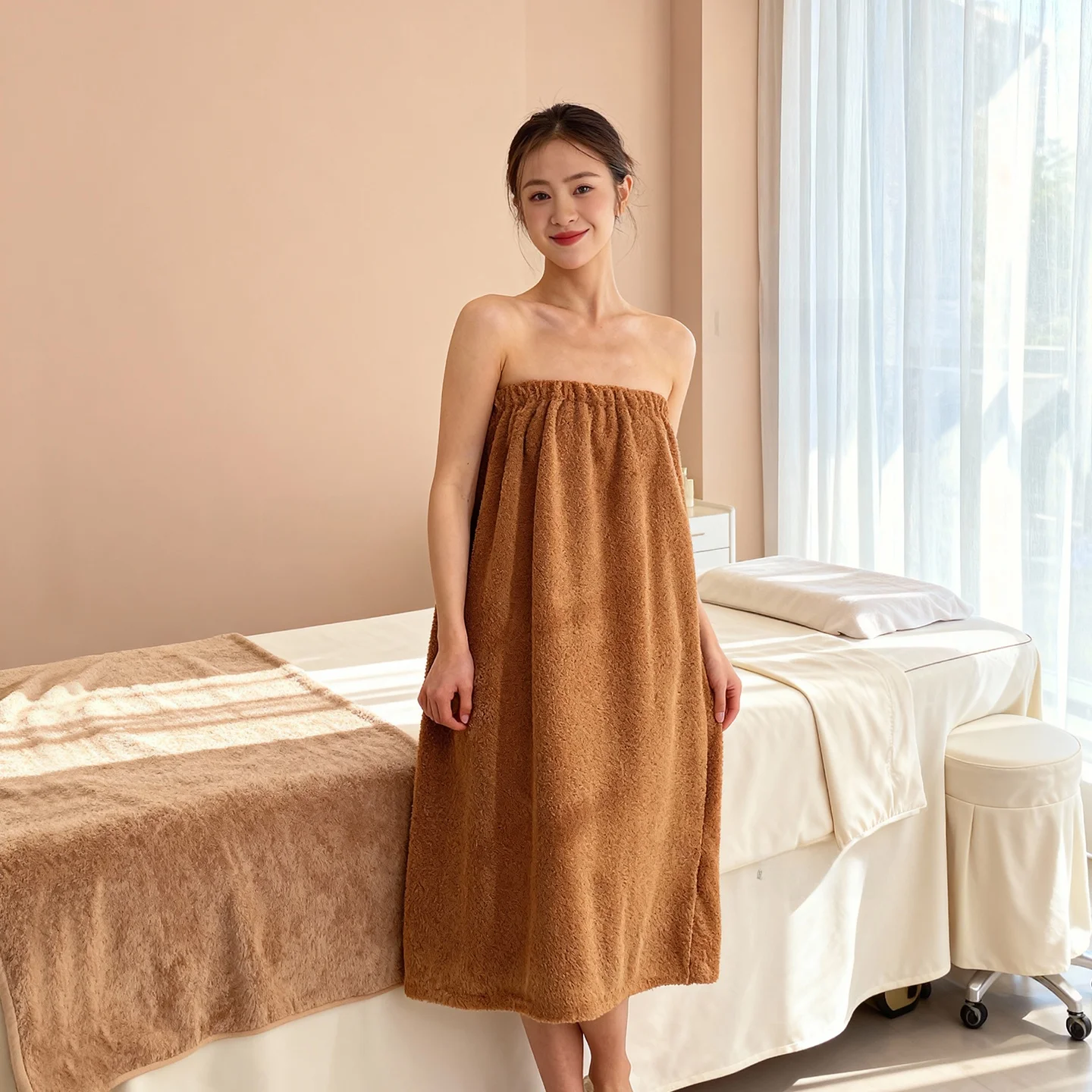 

Thermal Double-Faced Fleece Bathrobe Massage Absorbent Three Styles Beauty Salon Exclusive Use Guest Service Bath Skirt