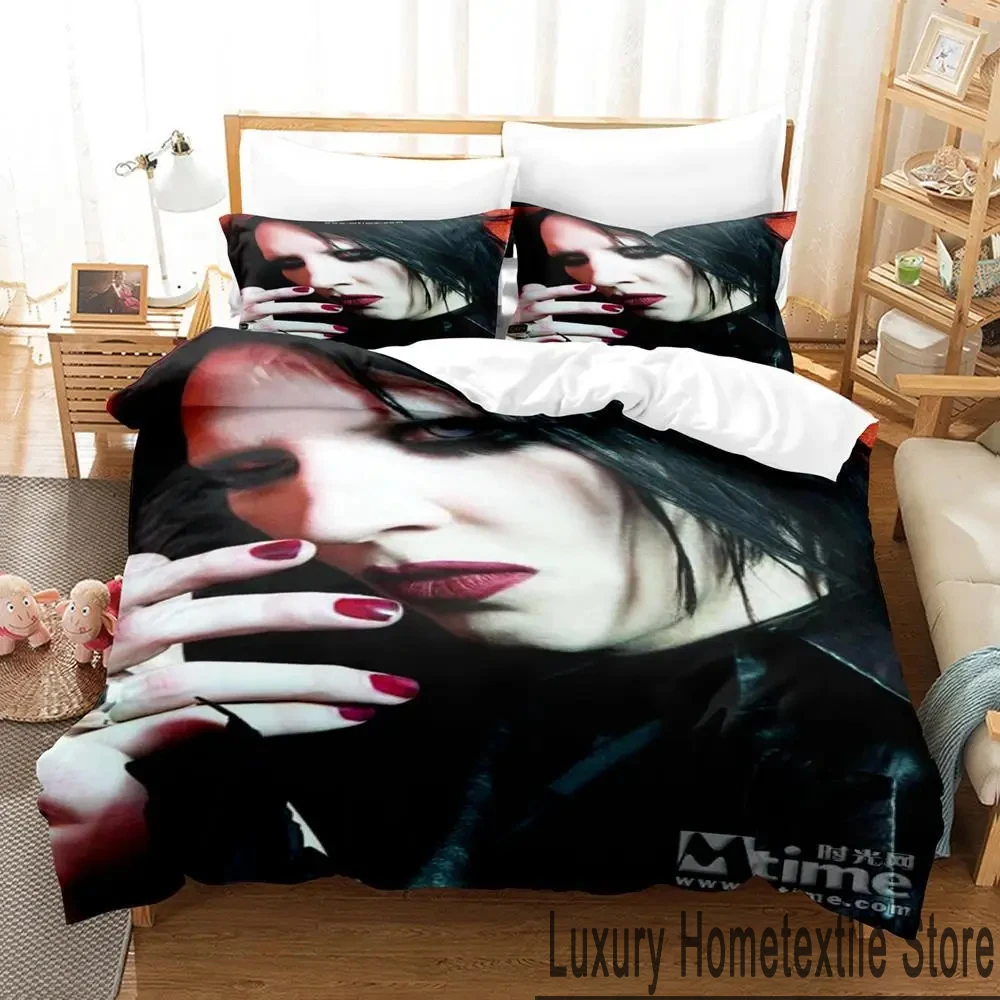 3D Print Marilyn Manson Bedding Set Boys Girls Twin Queen King Size Duvet Cover Pillowcase Bed boys Adult Home Textileextile