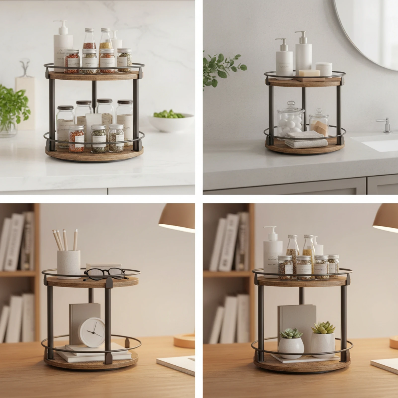 Countertop Rotating Storage Rack Clutter-Complimentary 2 Tier Rotating Organizer Organizer Seasoning Rack with Rotating Shelves