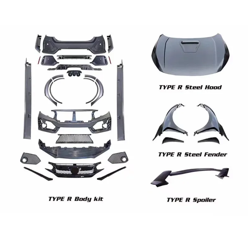 

Hot Sale 2020 Type-R Car Parts Front Rear Bumper Lip Side Skirt Body Kit for 2016-2020