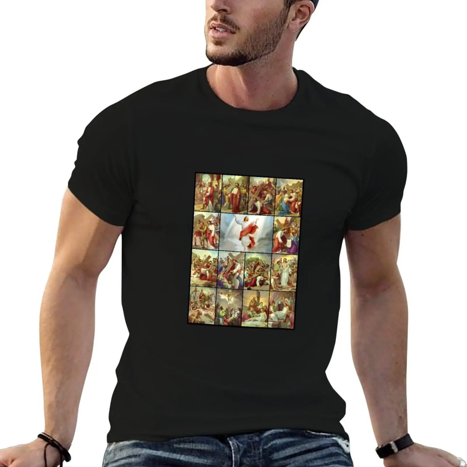 

Stations of the Cross T-Shirt man tshirt t shirts for man slim fit cotton t shirt pack T-Shirt