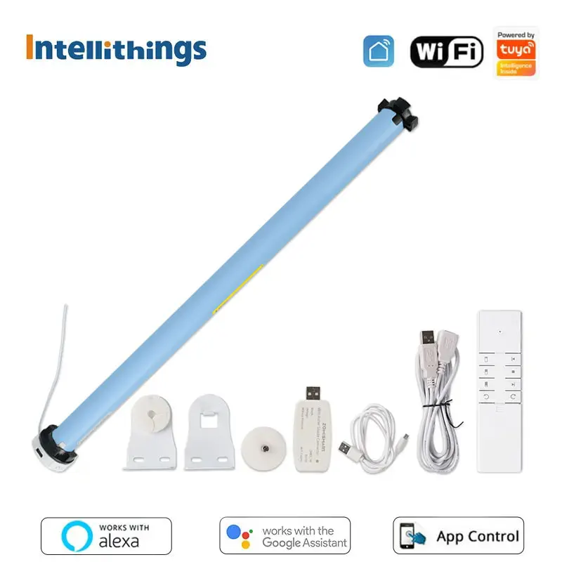 Intellithings Tuya WiFi Blinds Roller Shade Motor Built in Battery For 37mm Tube Smart Life Alexa Control Timer Remote Control