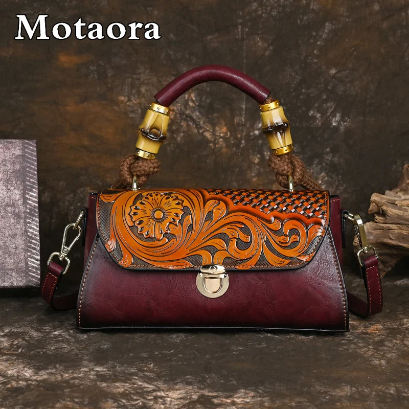 MOTAORA nowa damska torba w stylu Vintage 2024 modna skórzana torebka sztuka rzeźbienia damska torba na ramię dla kobiet luksusowe torby Crossbody